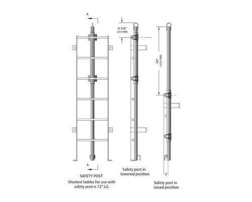 WB SP Series Safety Post Dimension Drawing