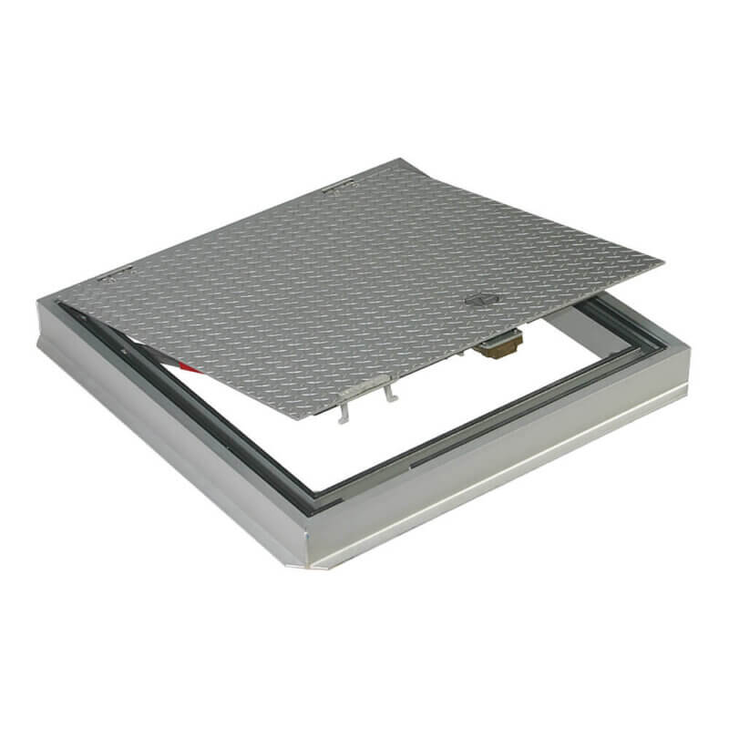 36 x 48 Flush Aluminum Diamond Plate Floor Hatch with Drainage Trough
