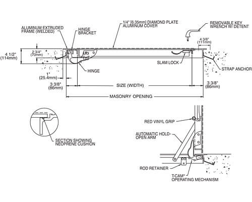 WB BILCO TYPE K & KD Series Floor Hatch Dimension Drawing