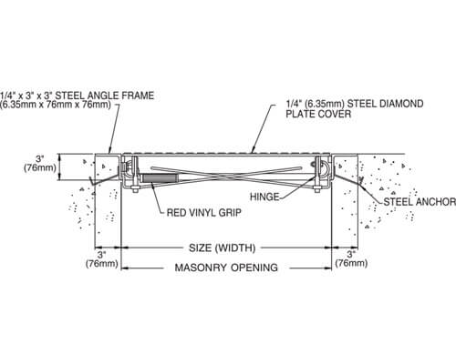 WB BILCO TYPE Q Series Floor Hatch Dimension Drawing