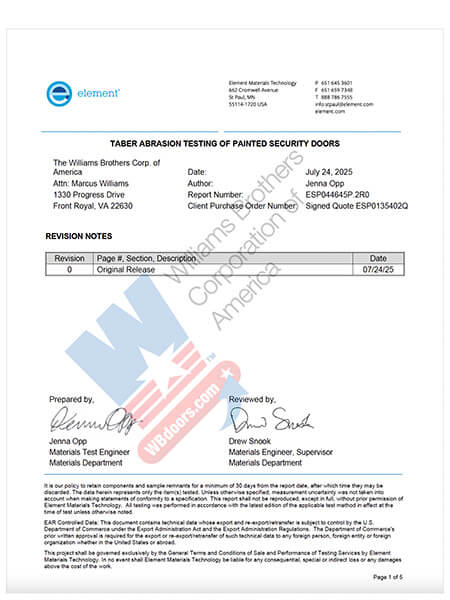 WB Doors Abrasion Resistance Test Report